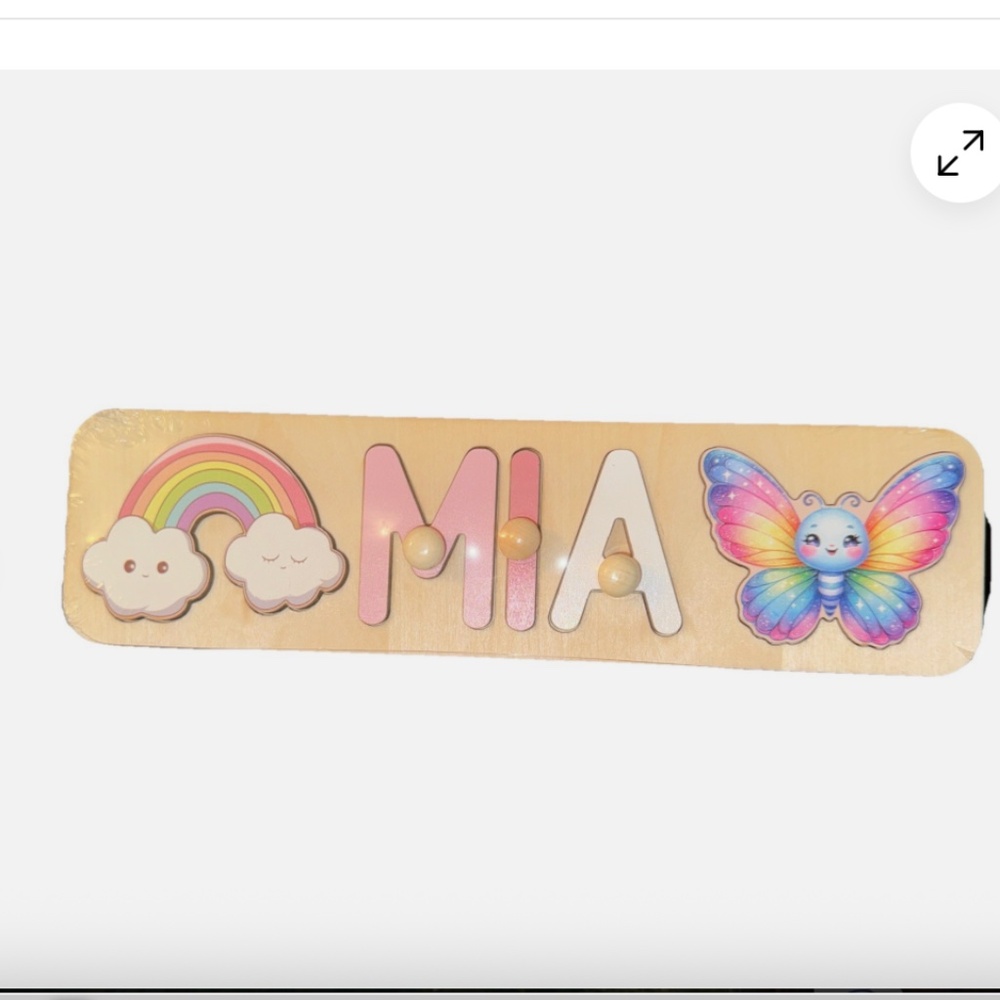 Handcrafted Wood Child's Rainbow/Butterfly Name Puzzle Mia New
